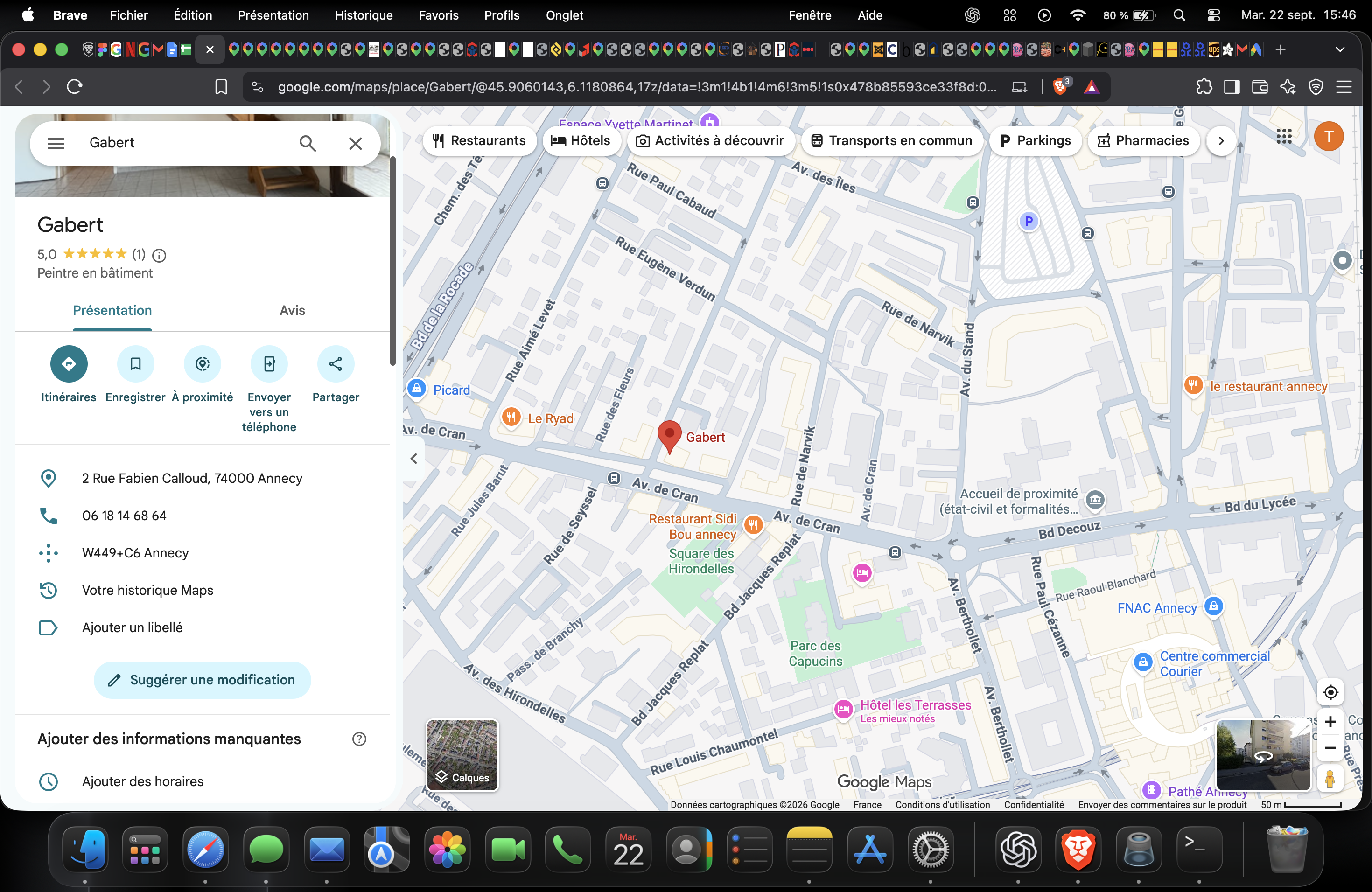 Carte indiquant Gabert, rue Fabien Calloud à Annecy